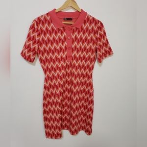 Zara Chevron Tshirt Fuchsia Orange Mini Polo Dress, M (tag say large)